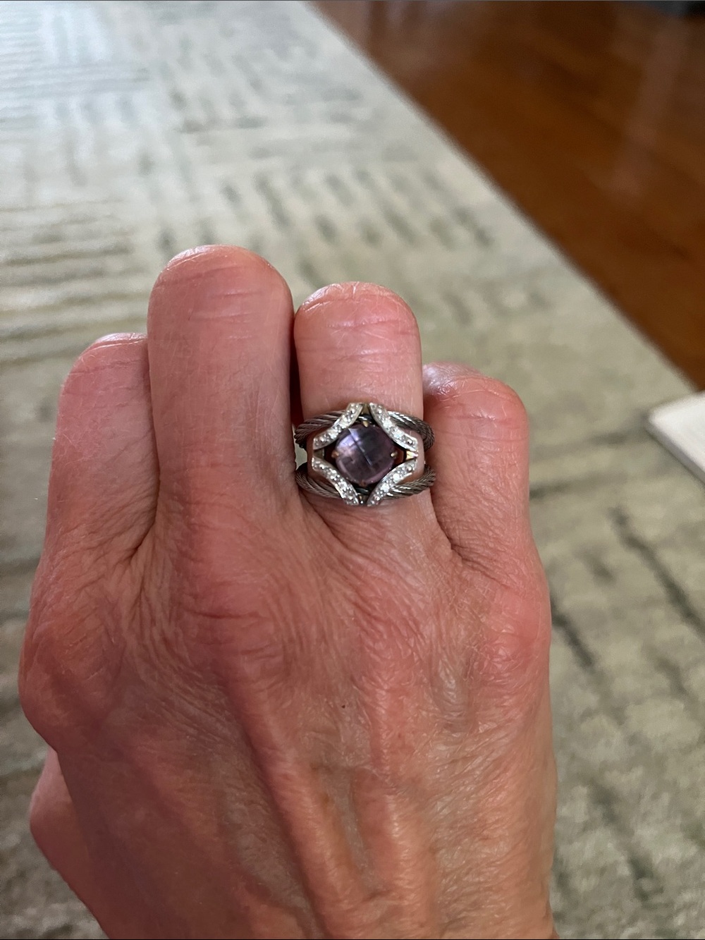 Phillipe Charriol Sterling Silver Amethyst Halo Ring - Purple Gem